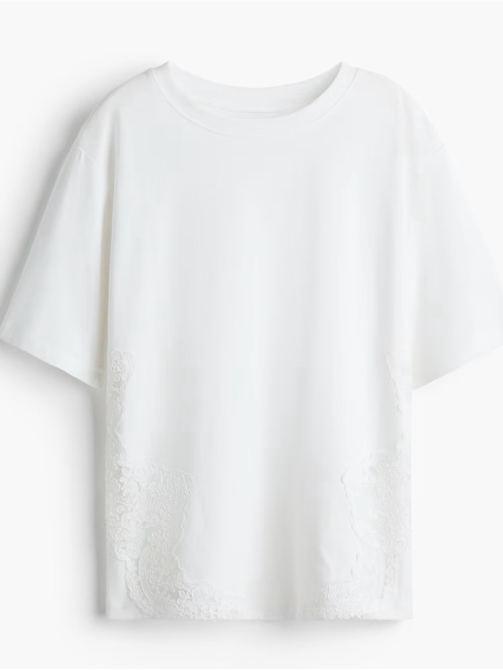 H&M Lace-Inset Cotton T-Shirt – White – Size M – NWT